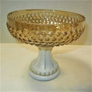 Vintage Pedestal Candy Dish Compote Hobnail Faux Marble Base